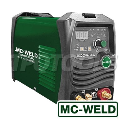 TIG200P (AC/DC) "MCWELD" เครื่องเชื่อมทิก MC-WELD TIG 200P AC/DC ระบบอินเวอร์เตอร์ แรงดันไฟฟ้าขาเข้า AC 220 V+-15% ความถี่ขาเข้า 50/60 Hz กำลังไฟฟ้าขาเข้า 4.55 KVA (TIG) 5.34 KVA (MMA) แรงดันไฟฟ้าขณะเปิดเครื่อง 56V แม็กเวล