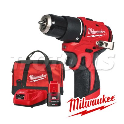 M12BLPDRC-201B (018992010) ชุดสว่านกระแทกไร้สาย 12V พร้อมแบต+แท่นชาร์จ+กระเป๋าเครื่องมือช่าง M12 REDSTART MILWAUKEE (มิลวอคกี้)