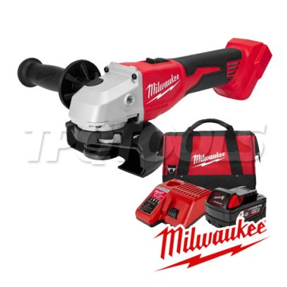 M18BLSAG100X-401B (018716017) ชุดเครื่องเจียรไร้สาย 4 นิ้ว 18V มอเตอร์ไร้แปรงถ่าน พร้อมแบต+แท่นชาร์จ+กระเป๋าเครื่องมือช่าง M18 REDSTART MILWAUKEE (มิลวอคกี้)
