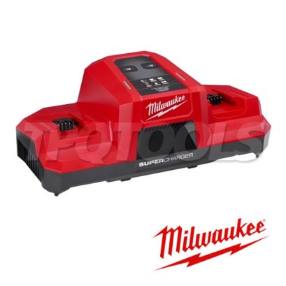 M18DBSCSA (001998938) แท่นชาร์จแบตแบตเตอรี่ 18 โวลต์ แบบซุปเปอร์ชาร์จเจอร์ 2 ช่อง MILWAUKEE