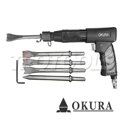 C-OK-AC250N เครื่องสกัดสนิมใช้ลมแบบชุด พร้อมดอกสกัดแบน-แหลม -แส้ OKURA