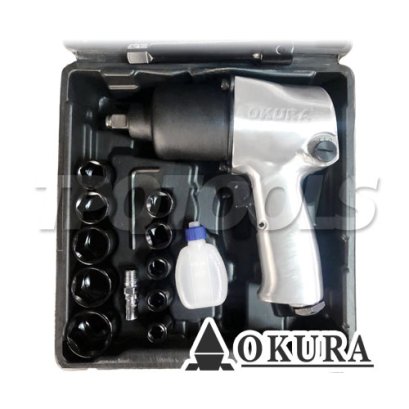 C-OK-AW650 บล็อกลม 4 หุน (1/2") แรงบิด 650NM./480 FTLBS. พร้อมอุปกรณ์ลูกบล็อก 9-27 มม. + ข้อต่อบล็อก 5 นิ้ว OKURA