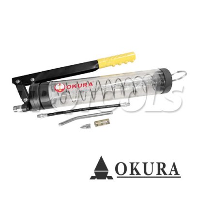 C-OK-GP600L กระบอกอัดจารบีตัวหนอนแบบมือโยก ขนาดจุ 600CC กำลังอัด 10000 PSI อัตราการไหล 0.7 กรัม/ครั้ง OKURA