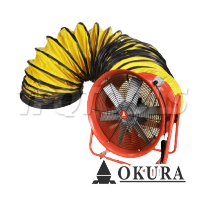 D-OK-32BW20 (พัดลม 32 นิ้ว + ท่อยาว 20 ม.) พัดลมท่อระบายอากาศ ขนาด 32 นิ้ว พร้อมท่อระบายอากาศ 20 เมตร ตัวสีส้ม มอเตอร์ 380V / ไฟฟ้า 4000W OKURA PORTABLE VENTILATOR