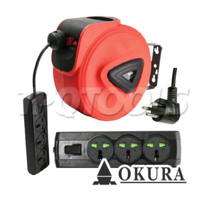 D-OK-E20/3P15 ชุดเก็บสายไฟอัตโนมัติ สายยาวพ่วง 20 ม. OKURA Electric Automatic Hose Reel