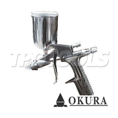 R2 กาพ่นสีใช้ลม กระป๋องบน ขนาดปาก 0.5 มม. 200CC ความจุลม 35 ลิตร/นาที ทรงกลม 30 มม. OKURA