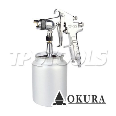 W-77S-2.5 กาพ่นสีใช้ลม AIR SPRAY GUN ขนาดปาก 2.5 มม. 1000CC ความจุลม 165 ลิตร/นาที ทรงพัด 250มม. OKURA