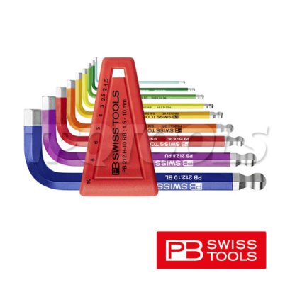 PB212H10RB ชุดประแจหกเหลี่ยมแบบสั้นหัวบอล สีรุ้ง ขนาด 1.5-10 มม. (9 ตัวชุด) PB SWISS TOOLS