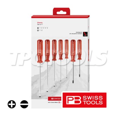 PB250CBB ชุดไขควงด้ามพลาสติก (สีส้ม) CLASSIC  7 ตัวชุด ปากแบน+แฉก พร้อมกล่องกระดาษ &quot;รุ่นใหม่&quot; PB SWISS TOOLS