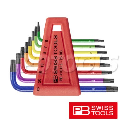 PB410HRB (PB410H6-25RB) ชุดประแจหกเหลี่ยมหัวท็อกซ์ แบบสั้น (สีรุ้ง) ขนาด 6-25 มม. (8 ตัวชุด) PB SWISS TOOLS
