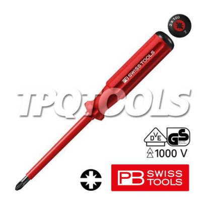 PB5180.2-100 ไขควงกันไฟ VDE1000V แบบคลาสสิก ปากรวมแฉก-แบน PZ/SL No.2 ขนาด 6 x 205 มม. PB SWISS TOOLS