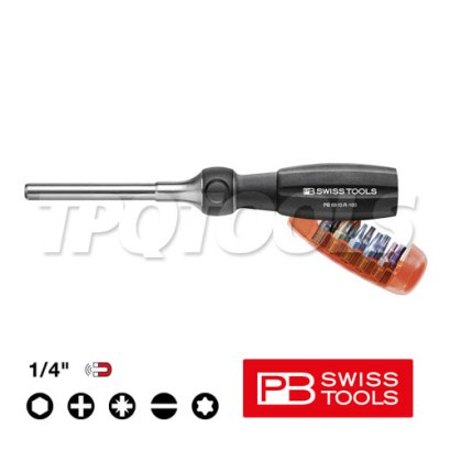 PB6510R100 ไขควงเปลี่ยนหัวได้ ปากแบน+แฉก+PZ+TORX ในตัวเดียว ใช้งานเหมือนด้ามไขควงทั่วไป &quot;รุ่นใหม่&quot; PB SWISS TOOLS