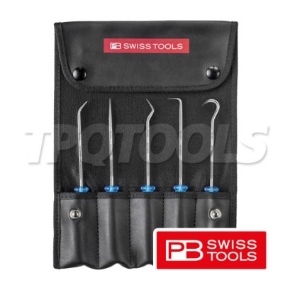PB7685 ชุดตะขอเกี่ยวโอริงซองหนัง 5 ตัวชุด (ด้ามน้ำเงิน) สำหรับติดตั้ง ถอดซีลโอริง PB SWISS TOOLS