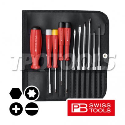 PB8220IND ชุดไขควงซองหนัง แบน/แฉก/ท็อกซ์/หกเหลี่ยม PB SWISS TOOLS