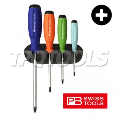 PB8242RB ไขควงด้ามสีพร้อมขาแขวนปากแฉก 4 ตัวชุด