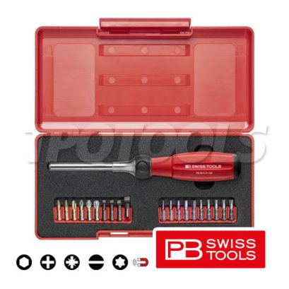 PB8510R100-SET ชุดไขควงฟรีก๊อกแก๊ก เปลี่ยนหัวได้ 21 หัว แฉก แบน หัวจีบ ท็อค หกเหลี่ยม มีแม่เหล็กดูดน็อต PB SWISS TOOLS
