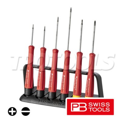 PB8641 ชุดไขควงไฟฟ้าด้ามเรียวเล็ก 6 ตัวชุด ปากแบน+ปากแฉก พร้อมแท่นวาง (ใช้กับงานทั่วไป-งานไฟฟ้า) PB SWISS TOOLS