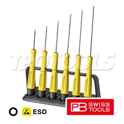 PB8642ESD ไขควงชุดไฟฟ้า กันไฟฟ้าสถิต ESD 6 ตัวชุด ด้ามเรียวสีเหลือง PB SWISS TOOLS