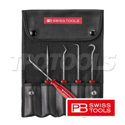PB8685 ชุดตะขอเกี่ยวโอริงซองหนัง 5 ตัวชุด (ด้ามแดง) สำหรับติดตั้ง ถอดซีลโอริง PB SWISS TOOLS