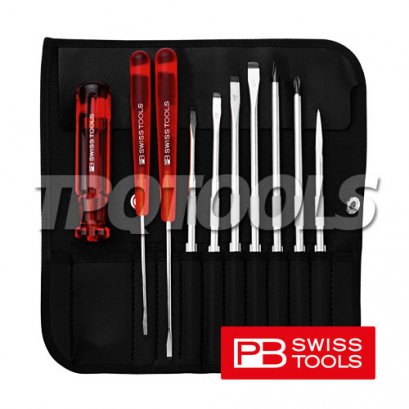 PB215L (PB215IND) ไขควงชุดซองหนังปากแบน-ปากแฉก (10 ตัวชุด) PB SWISS TOOLS
