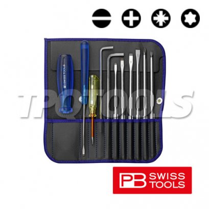 PB9215-BLUE ชุดไขควงซองหนัง + หกเหลี่ยม 11 ตัว/ชุด PB SWISS TOOLS