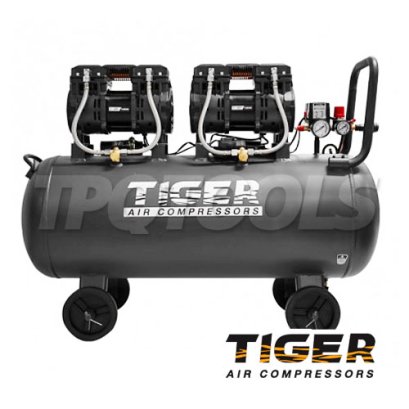 JAGUAR-100 ปั๊มลมออยล์ฟรีระบบไร้น้ำมัน ขนาด 100 ลิตร 1390Wx2 มอเตอร์ทองแดง รอบมอเตอร์ 2850 RPM ไทเกอร์ TIGER