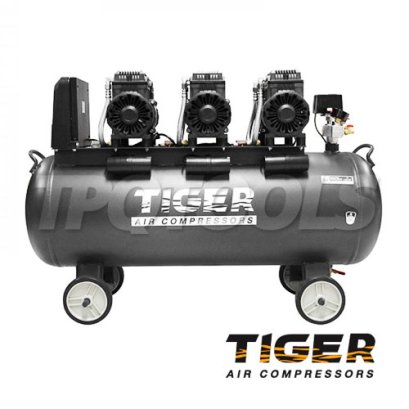 JAGUAR-120 ปั๊มลมออยล์ฟรีระบบไร้น้ำมัน ขนาด 120 ลิตร 1390Wx3 มอเตอร์ทองแดง รอบมอเตอร์ 2850 RPM ไทเกอร์ TIGER