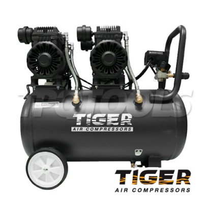 JAGUAR-50 ปั๊มลมออยล์ฟรีระบบไร้น้ำมัน ขนาด 50 ลิตร 1390Wx2 มอเตอร์ทองแดง รอบมอเตอร์ 2850 RPM ไทเกอร์ TIGER