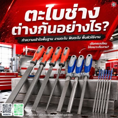 ตะไบช่าง เครื่องมือช่างพื้นฐานที่ทำจากเหล็กกล้าคาร์บอนสูง หรือเหล็กเครื่องมือ (Tool Steel) ผิวหน้ามีร่องฟันขนาดเล็กที่เป็นคมตัด ใช้สำหรับขัดแต่งผิว TPQTOOLS บริษัท ไทยพัฒนสิน ควอลิตี้ ทูลส์ จำกัด ตัวแทนจำหน่าย เครื่องมือช่างทุกชนิด