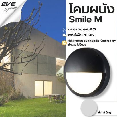 โคมไฟติดผนัง โคมผนัง โคมใส่หลอด โคมหน้าบ้าน Smile M 2xE27 / Grey
