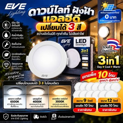 โคมพาแนลไลท์แอลอีดี หน้ากลม เปลี่ยนสีได้ 3 สีด้วยสวิตซ์ ปิด-เปิดทั่วไป ขนาด 6, 9 และ12 LED Panel Color Change 6,9,12W.
