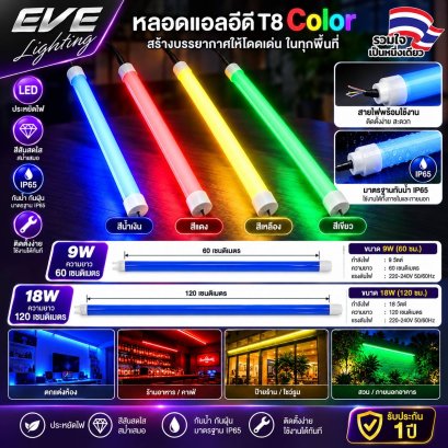 หลอดแอลอีดีสี กันน้ำ ใช้ภายนอกไฟ ไฟตกแต่ง ไฟงานเลี้ยง LED T8 Color 9W 18W