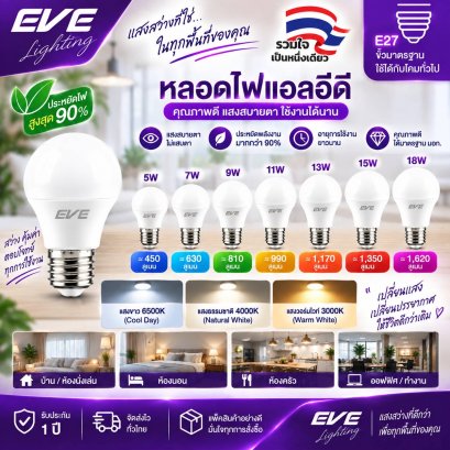 หลอดแอลอีดี ขนาด 4-13 วัตต์ แสงขาว เดย์ไลท์ แสงเหลืองวอร์มไวท์ LED A60 TD