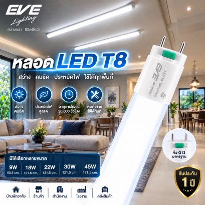 หลอดแอลอีดี T8 ขนาด 9 18 และ 22 วัตต์ แสงขาวเดย์ไลท์ LED T8 มาตรฐาน มอก.2779 หลอดมาตรฐานใหม่ มอก ใหม่ หลอดT8 LED T8