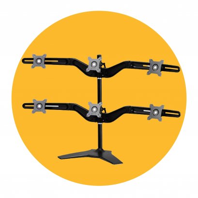 ขาตั้ง 6 จอ แขนเสาเดี่ยว แบบตั้งโต๊ะ (รองรับจอสูงสุด 15&quot;-24&quot;)