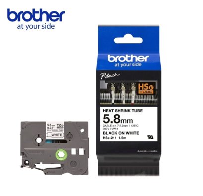 Brother HSE-211E เทปพิมพ์อักษรสำหรับท่อหด ratio 3:1 ขนาด 5.2 มม. (ดำ/ขาว) ของแท้ รับประกันศูนย์