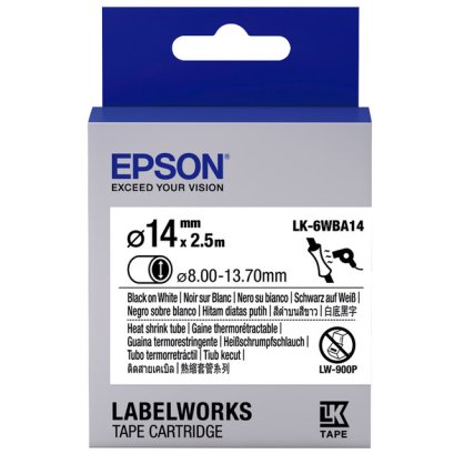 Epson LK-6WBA14 Black on White HT SHRINK DIA.14 (C53S656515) เทปมาร์คสายไฟ ท่อหดความร้อน 14 mm. x 2.5 m. ของแท้ รับประกันศูนย์