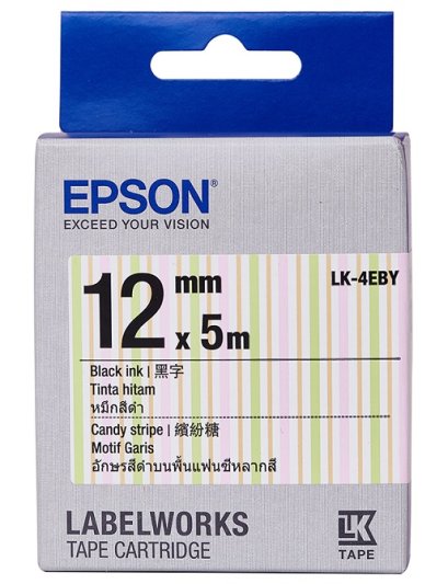 Epson LK-4EBY Black on Candy Strip Tape (C53S654525) เทปพิมพ์อักษร ฉลาก 12 mm. ของแท้ รับประกันศูนย์