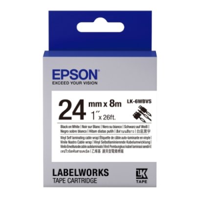 Epson LK-6WBVN Vinyl Black on White (C53S656518) เทปพิมพ์อักษร ฉลาก 24 mm. ของแท้ รับประกันศูนย์