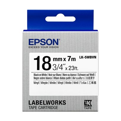 Epson LK-5WBVN Vinyl Black on White (C53S655525) เทปพิมพ์อักษร ฉลาก 18 mm. ของแท้ รับประกันศูนย์