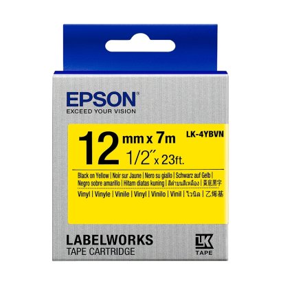 Epson LK-4YBVN Vinyl Black on yellow (C53S654530) เทปพิมพ์อักษร ฉลาก 12 mm. ของแท้ รับประกันศูนย์