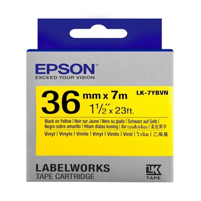 Epson LK-7YBVN Vinyl Black on Yellow (C53S657515) เทปพิมพ์อักษร ฉลาก 36 mm. ของแท้ รับประกันศูนย์