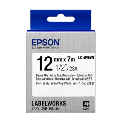 Epson LK-4WBVN Vinyl Black on White (C53S654529) เทปพิมพ์อักษร ฉลาก 12 mm. ของแท้ รับประกันศูนย์