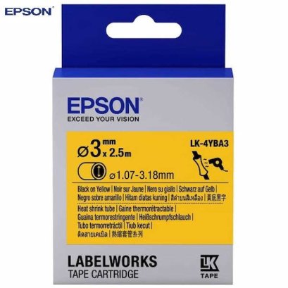 Epson LK-4YBA3 Black on Yellow HT SHRINK DIA.3 (C53S654521) เทปมาร์คสายไฟ ท่อหดความร้อน 3 mm. x 2.5 m. ของแท้ รับประกันศูนย์