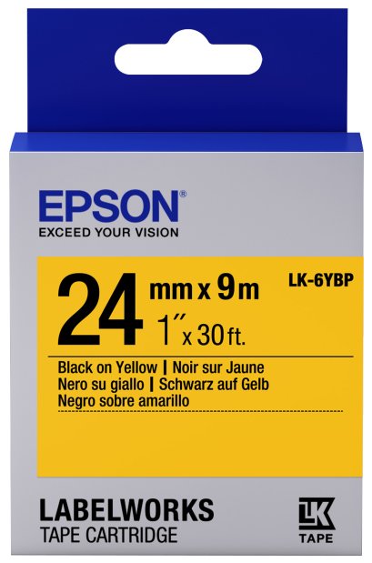 Epson LK-6YBVN Vinyl Black on Yellow (C53S656519) เทปพิมพ์อักษร ฉลาก 24 mm. ของแท้ รับประกันศูนย์