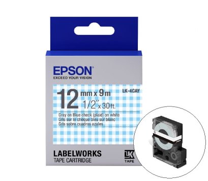 Epson LK-4CAY Gray on Blue Check Tape (C53S654513) เทปพิมพ์อักษร ฉลาก 12 mm. ของแท้ รับประกันศูนย์