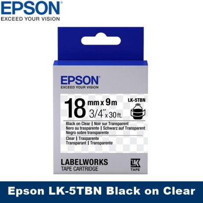 Epson LK-5TBN Black on Transparent Tape (C53S655512) เทปพิมพ์อักษร ฉลาก 18 mm. ของแท้ รับประกันศูนย์