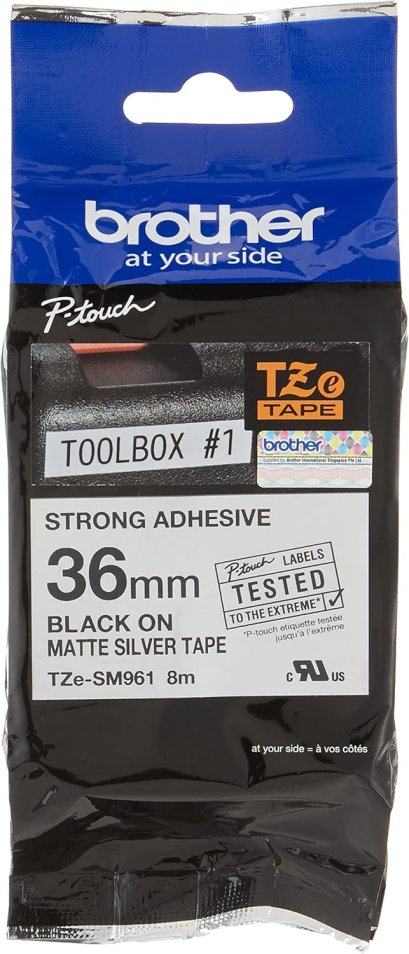 Brother TZE-SM961 เทปพิมพ์อักษรแบบติดแน่นพิเศษ ขนาด 36 มม. (ดำ/เงิน) แบบเคลือบพลาสติก ของแท้ รับประกันศูนย์