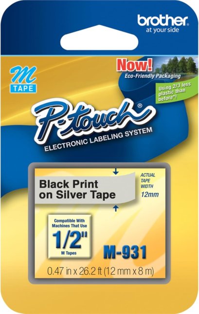 Brother M-931 เทปพิมพ์อักษร ขนาด 12 มม. (ดำ/เงิน) ของแท้ รับประกันศูนย์