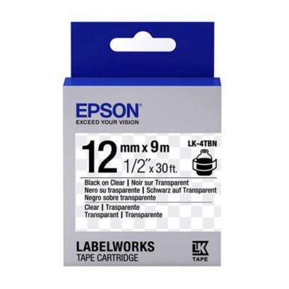 Epson LK-4TNB Black on transparent Tape (C53S654514) เทปพิมพ์อักษร ฉลาก 12 mm. ของแท้ รับประกันศูนย์
